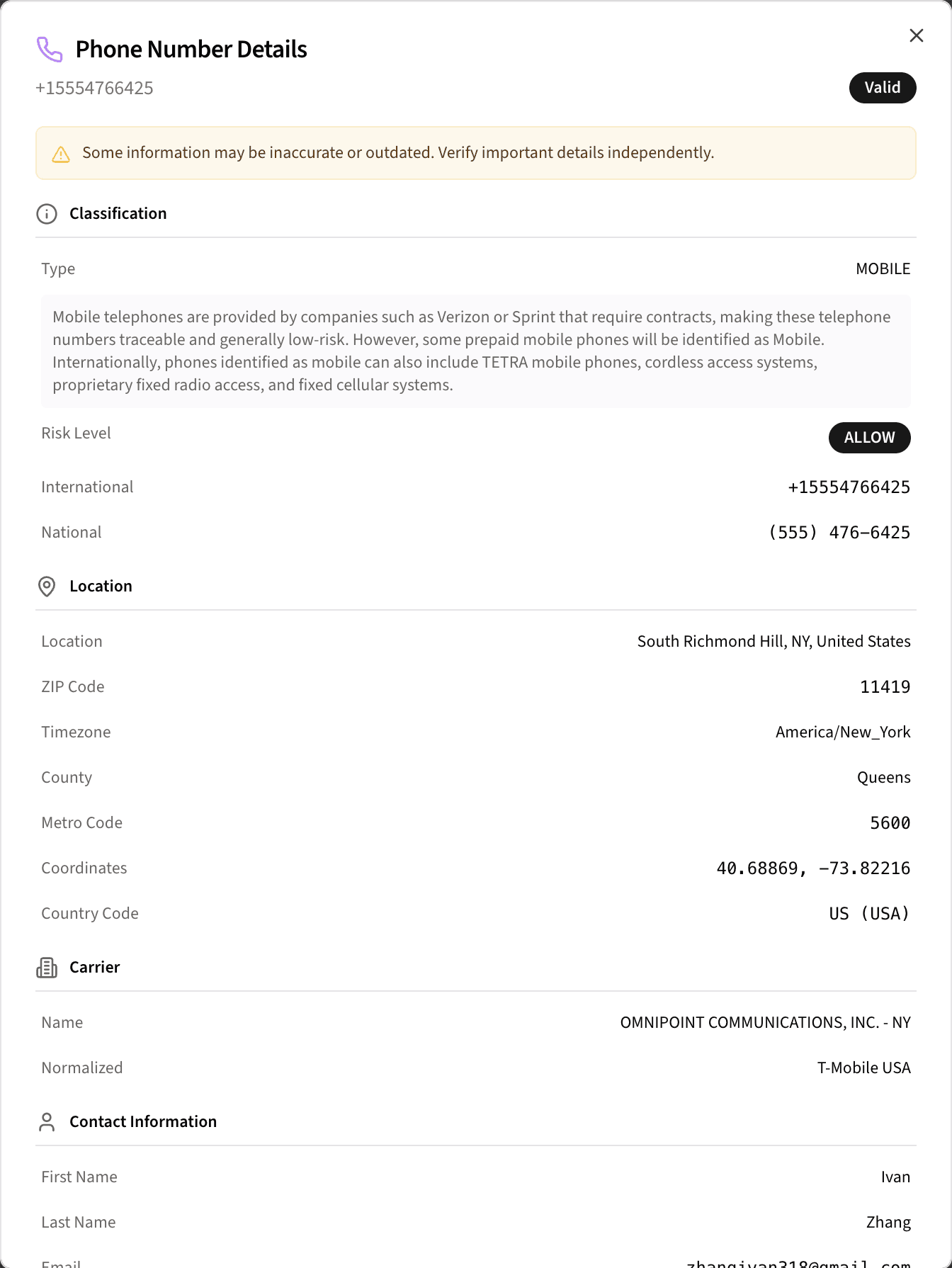 Look up any phone number for carrier info, contact details, and metadata — right from the conversation.