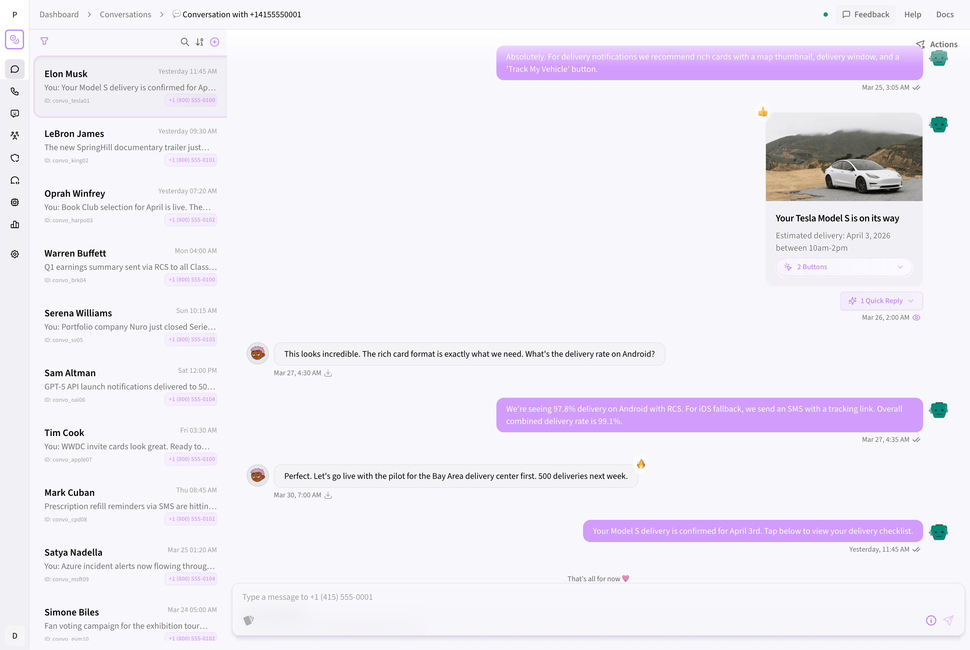 Customer reactions appear inline in the conversations dashboard — visible to your team in real time.