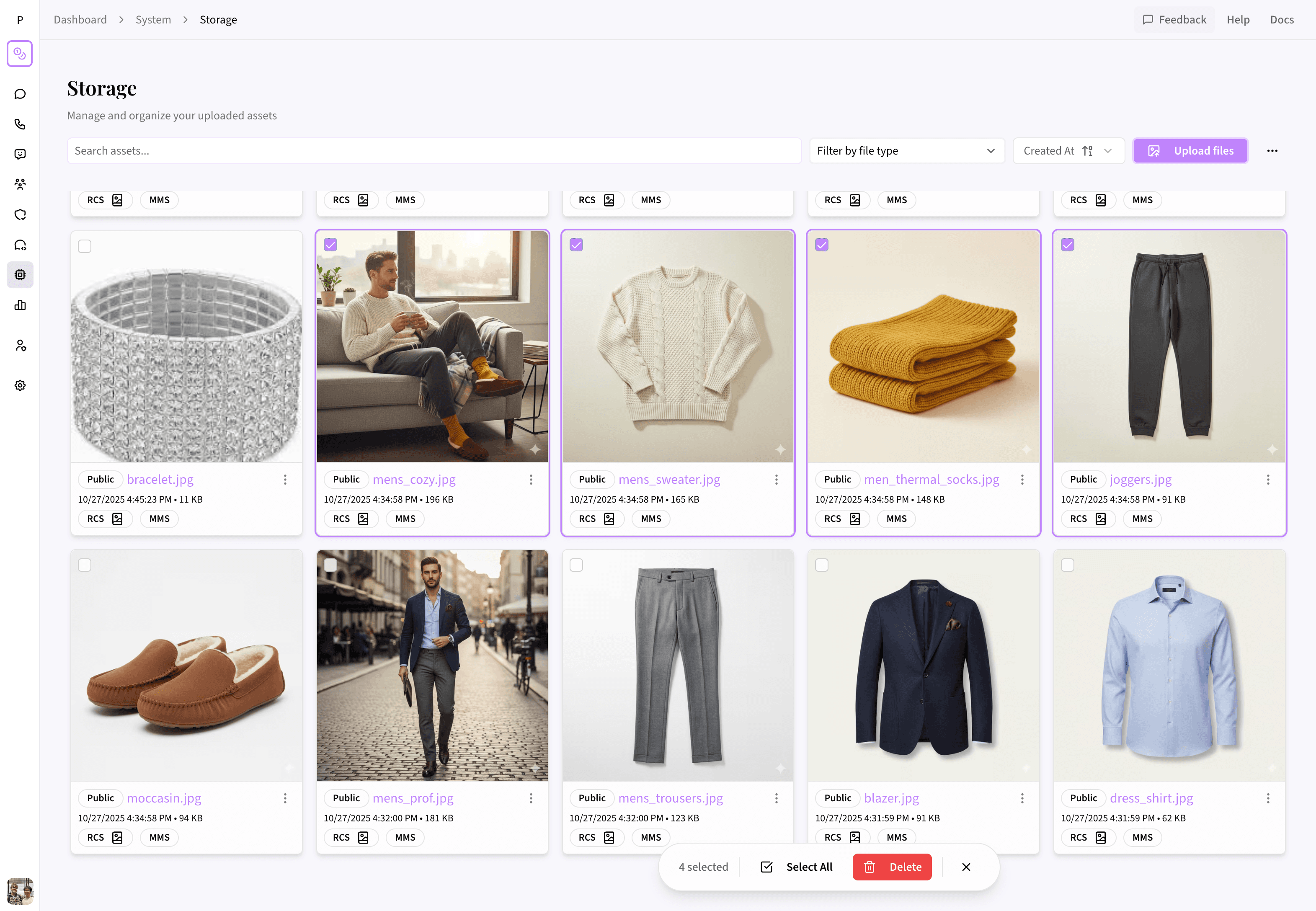 Select multiple files and delete in bulk — clean up old campaign assets in seconds.