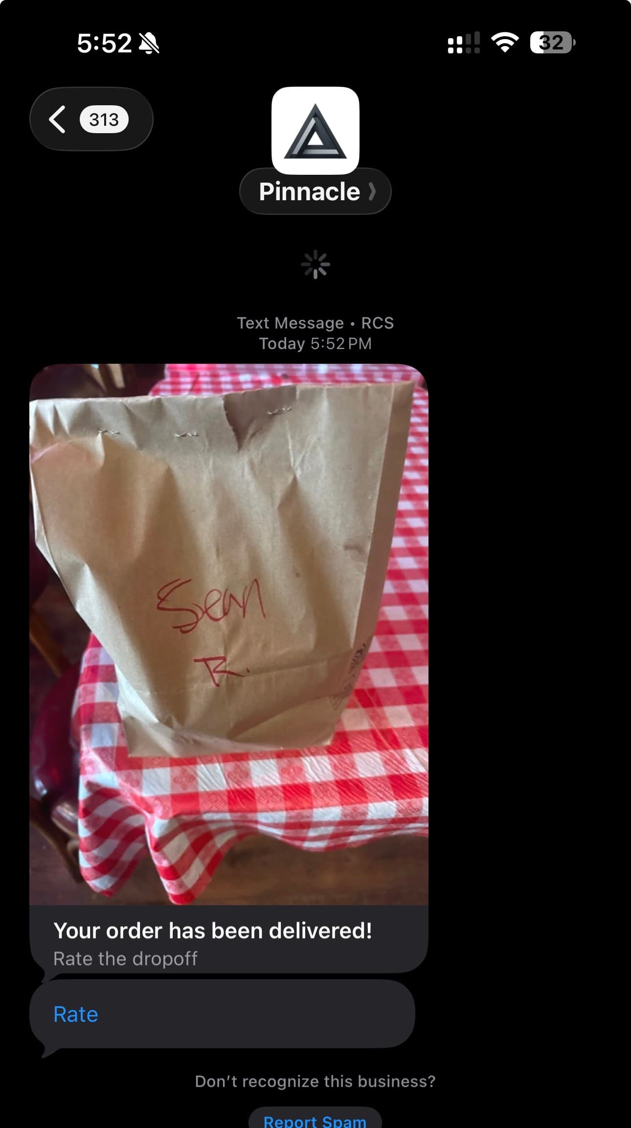 A real RCS message from a test agent — branded, interactive, and delivered in seconds.